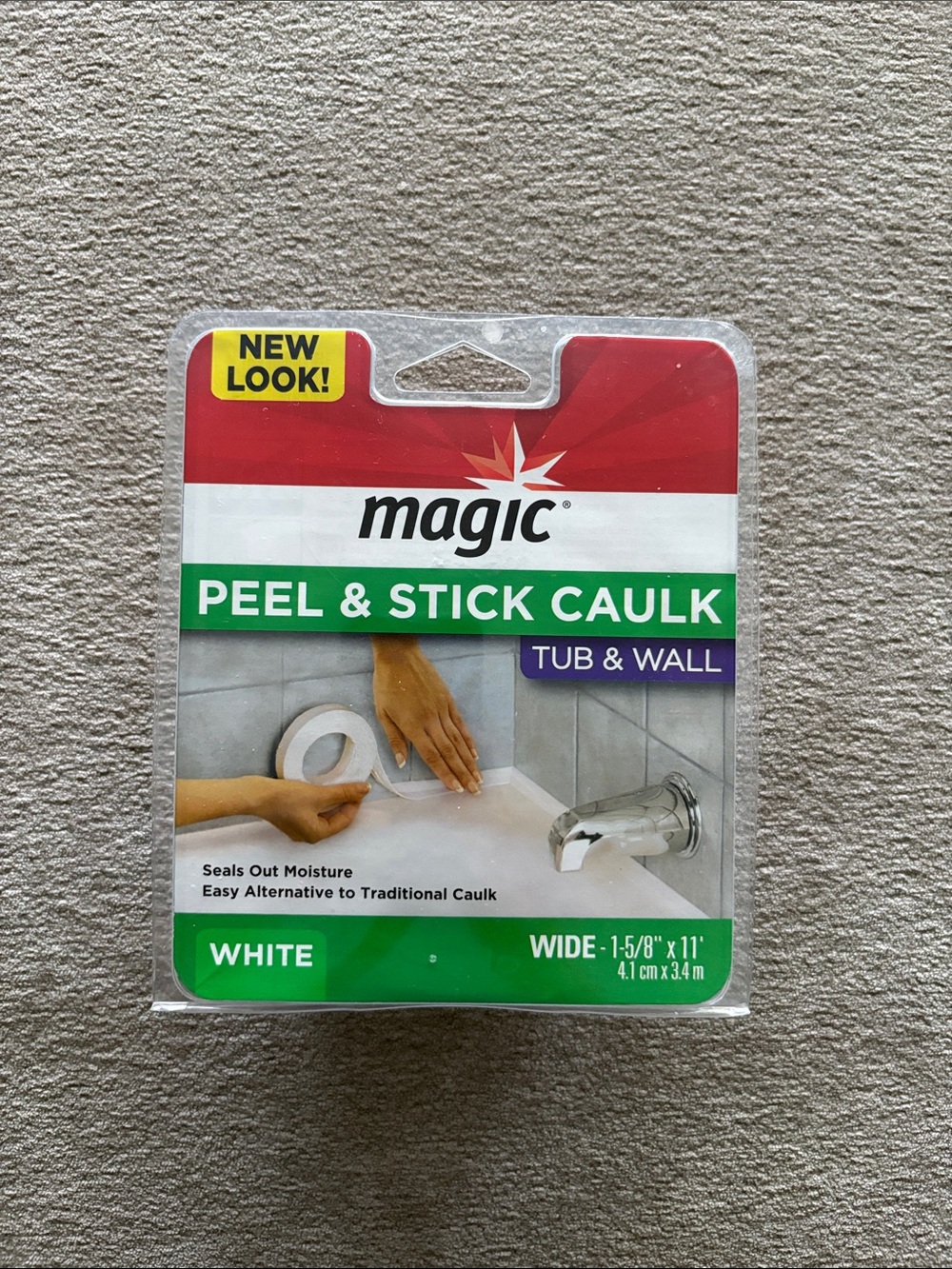 NEW Magic Peel and Stick Caulk Tub & Wall Sealer Trim White 1-5/8in x 11ft